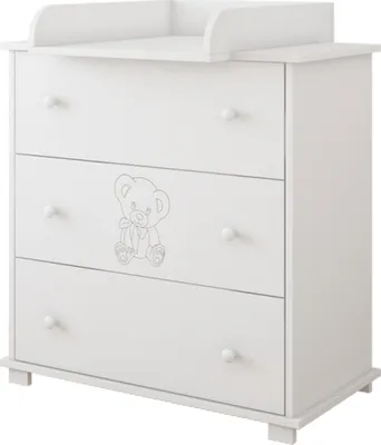 Produktbild von Wickelkommode Kommode Wickeltisch mit Wickelaufsatz mit 3 Schubladen und Teddy Gravur in weiss Europe