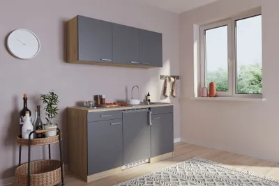 Produktbild von Küche Miniküche Singleküche Küchenzeile Pantry Eiche Grau Luis 150 cm Respekta