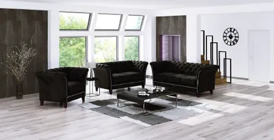 Produktbild von S-STYLE MÖBEL - Zephyr - Chesterfield Polstergarnitur 3+2+1 aus Schwarz Samt-Stoff, B/T/H: 3er - 237 cm/ 82 cm/ 75 cm