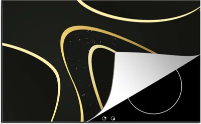 Produktbild von KitchenYeah© Herdabdeckplatte Goldene Wellen auf schwarzem Hintergrund , 81x52cm, Küche Deko, Glaskeramikkochfeld Herdabdeckung, Abdeckplatte fùr Kochfeld