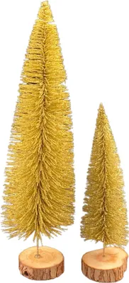 Produktbild von 2er Set Glitzer Deko Bäumchen mit Holz-Standfuss