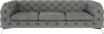 Produktbild von S-STYLE MÖBEL - Chesterfield Sofa 3-Sitzer Cleo mit Silber Metall Füßen aus Grau Samtstoff, B/T/H: 243 cm/ 100 cm/ 75 cm