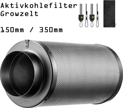 Produktbild von JUNG Aktivkohlefilter Abluft Growbox Aktivkohlefilter 150 - 350 mm, Grow Box Zelt Filter, Zubehör für Gewächszelt, Pflanzenzucht, Cannabis Set Box