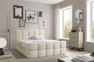 Produktbild von Boxspringbett Schlafzimmerbett SATINE PREMIUM 200x220cm Stoff Coral Creme