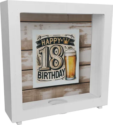 Produktbild von 18. Geburtstag Bier Rahmen Spardose aus Holz mit Spruch Happy Birthday 18