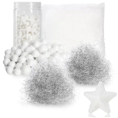 Bastelset, 5-tlg., Schneebälle, Engelshaar, Sterne, Kunstschnee