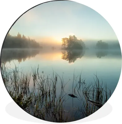 Produktbild von MuchoWow® Aluminium Wandkreis Sonnenaufgang am See Ø 60 cm Wanddeko Modern Wohnzimmer - Wand Kreis - Wandbild - Schlafzimmer - Aluminium Bild - Kinderzimmer - Wohnzimmer Dekoration - Wandschmuck