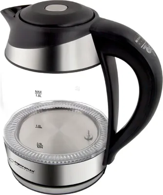 Produktbild von Esperanza EKK026, 1,7 l, 2200 W, Schwarz, Transparent, Glas, Kunststoff, Regelbare Temperatur, Wasserstandsanzeige