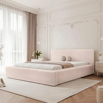 Produktbild von Polsterbett SIERO 160x200 Puderrosa Premium Plüsch mit Bettkasten & Lattenrost