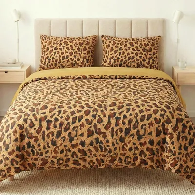 Produktbild von 4-Teiliges Bettwäscheset Aus 100 % Baumwollsatin Mit 3D-Muster, 200 X 220 Cm, Leopardenmuster