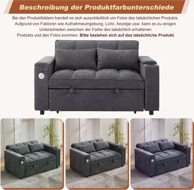 Zdjęcie produktu dla 140,5 x 74 x 82 cm. Rozkładana sofa 3 w 1. Sofa z regulowanym oparciem, z portem USB, dwuosobowa, sofa wypoczynkowa, sofa do spania, składana, rozkładana