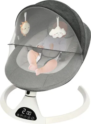 Image de Balançoire pour bébé - Transat électrique - 5 vitesses - Minuterie 8/15/30 min - Télécommande 5 m - Jusqu'à 12 kg - Prise UE 6 V 1 A - Gris