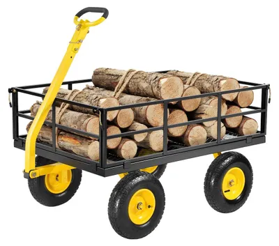 Immagine prodotto di Carrello manuale VEVOR da 544,31 kg, carrello da trasporto, carrello da giardino, carrello porta attrezzi, carrello manuale 2 in 1 con pneumatici all-terrain, pannelli laterali rimovibili in rete e maniglia girevole a 180°