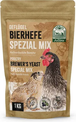 Produktbild von FarmLife Bierhefe für Hühner & Geflügel Spezial Mix 1kg – Natürliche Futterergänzung unterstützt Verdauung, Haut & Federbildung