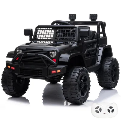 Immagine prodotto di VROOOMY Trail Blazer - Veicolo elettrico per bambini da 1 a 5 anni - Jeep per bambini con ammortizzatori, luci e lettore MP3 – Auto elettrica per bambini da 12 V con telecomando, porte funzionanti e avvio graduale – Nero