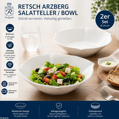 Produktbild von 2er Set Retsch Arzberg Salat- & Bowl-Teller aus Porzellan Ø 24 cm