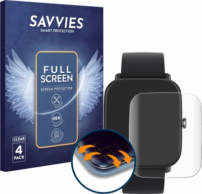 Produktbild von 4x Savvies Fullscreen Schutzfolie für Huami Amazfit Bip U / Pro Displayschutz Folie Fullcover Klar Transparent