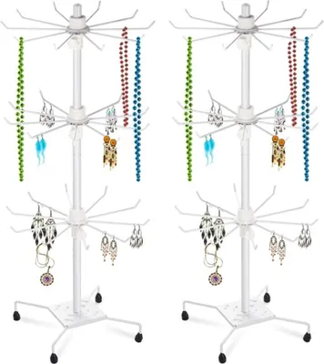 Produktbild von 2x Verkaufsständer drehbar | 360° Warenständer 3 Etagen | Ladendekoration | 67cm Drehständer mit 30x Haken aus Metall | Ständer Ladenausstattung Theke | Ladeneinrichtung Kleinartikelständer in Weiß