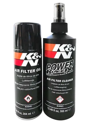 Two black spray bottles with K&N branding and product information.