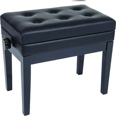 Zdjęcie produktu dla KPB10BK, elegancki, regulowany taboret do pianina z miejscem do przechowywania, kolor czarny