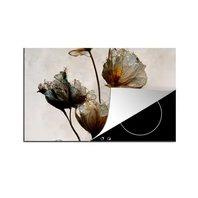 Produktbild von KitchenYeah© Herdabdeckplatte Vintage - Blumen - Pflanzen - Abstrakt , 77x51cm, Küche Deko, Glaskeramikkochfeld Herdabdeckung, Abdeckplatte fùr Kochfeld