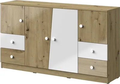 Produktbild von Minio, Kommode, Sideboard "Nantes" 160 cm, Fronten Hochglanz, Artisan Eiche/Weiss Farbe