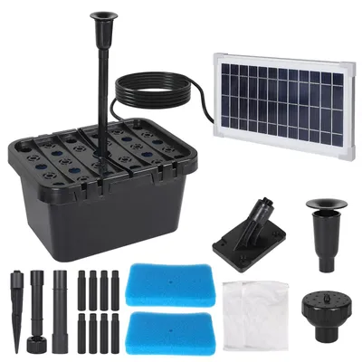 Image de Pompe de bassin solaire - 390 l/h - Panneau solaire 8 W - Avec 2 buses de fontaine