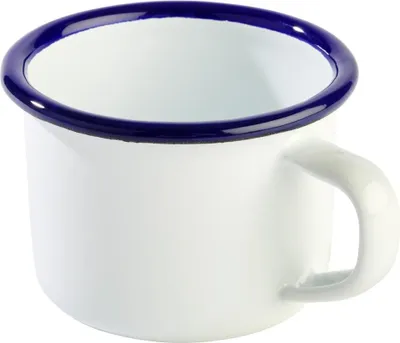 Produktbild von APS 40636 Henkelbecher ENAMELWARE, 0,1 Liter, Ø 7 cm, Höhe 5 cm, emailliertes Stahlblech, weiß mit blauem Rand