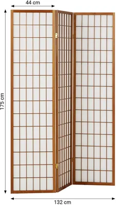 Produktbild von Homestyle4u Paravent Raumteiler 3 teilig Holz Braun Tabak Reispapier Weiß Höhe 175 cm Indoor