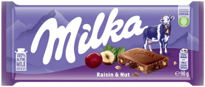 Zdjęcie produktu dla Milka Czekolada Mleczna z Rodzynkami i Orzechami 90 g