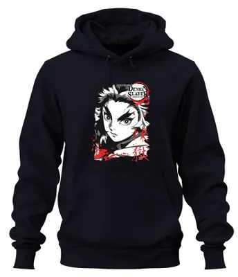 Immagine prodotto di Felpa con cappuccio unisex "Demon Slayer: Kimetsu no Yaiba - Rengoku", blu navy, taglia 3XL