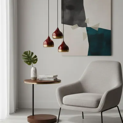 Produktbild von Opviq, Moderne Kronleuchter mit verstellbarer Höhe (25-111 cm), Metallkörper in Karmesinrot, Ø30 cm Basisplatte, 3 x E27 Fassung, ideal für Hotel & moderne Räume.