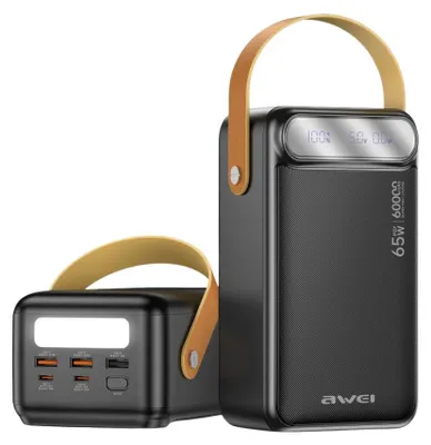 Image de Batterie externe Awei PA-82, 60000 mAh, 65W PD, 2 ports USB-A/USB-C, noire