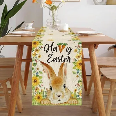 Produktbild von Ei und Sonnenblumen-Tischdeko 33x183cm, für innen und außen geeignet, für Geburtstags- und Familienfestdekorationszwecke.