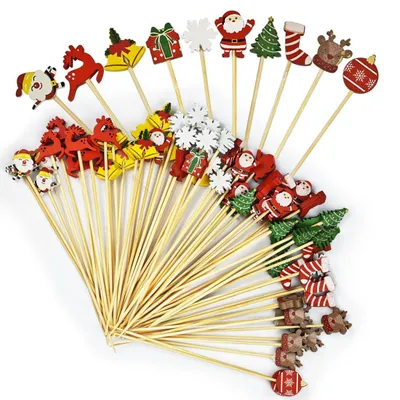Immagine prodotto di Stuzzicadenti in legno, ideali per cocktail, perfetti per le feste natalizie, confezione da 100 pezzi