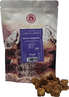 Produktbild von Paul & Paulina Dorsch-Häppchen 200g luftgetrocknet 100% Dorsch / Leckerli für Hunde und Katzen