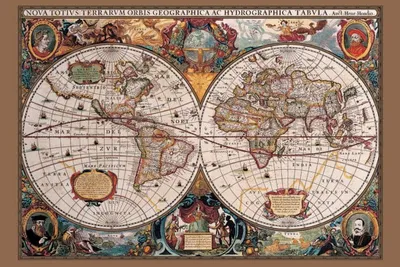 Immagine prodotto di Poster con mappa del mondo del XVII secolo  61 x 91,5 cm