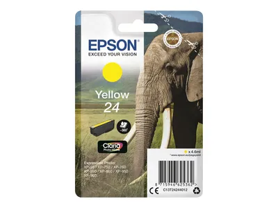 Produktbild von Epson Elephant 24 Elefant Claria Photo HD Single Yellow Tinte, Standardertrag, Gelb, Tinte auf Pigmentbasis, 4,6 ml, 1 Stück(e), Einzelpackung