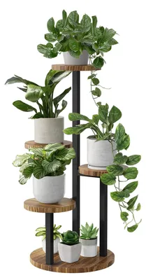Image de Étagère à plantes - Étagère à 4 niveaux - 32,8 x 32,8 x 80 cm - Marron