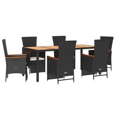 Produktbild von vidaXL 7-tlg. Garten-Essgruppe mit Kissen Schwarz Poly Rattan