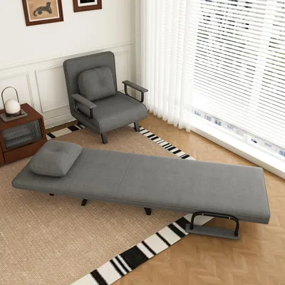 Productafbeelding van Relaxfauteuil met ligfunctie, 5-voudig verstelbare rugleuning, chenille bekleding, 180° ligpositie, grijs