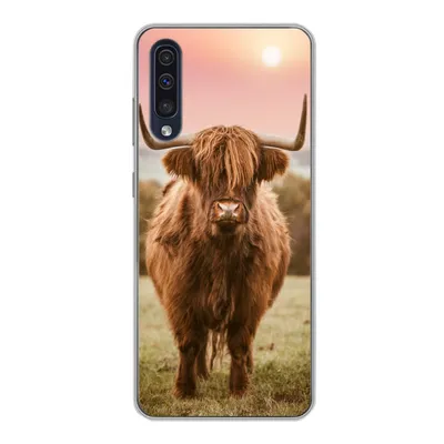 Produktbild von MuchoWow® Handyhülle Schutzhülle Hülle für Samsung Galaxy A30s Schottischer Highlander - Sonne - Himmel Silikon Softcase Handy Hülle - Karteninhaber