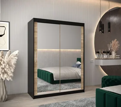 Produktbild von Schwebetürenschrank mit einer Breite von 150 cm TIMEA 3 – Schwarz / Eiche Sonoma