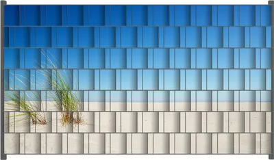 Produktbild von Wallario Zaunsichtschutz mit Motiv Sandstrand unter blauem Himmel für Ein- und Doppelstabmatten Zäune in der Größe 250 x 140 cm