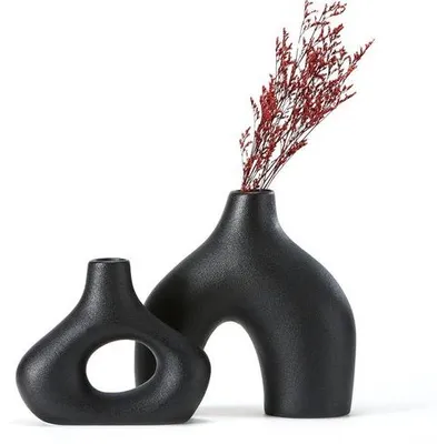 Produktbild von Famanu Keramische Vase Schwarz - 2-teilige Vasen Set