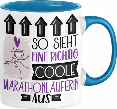 Produktbild von Marathonläuferin Geschenk Tasse Lustig Geschenkidee für Marathonläuferin Geburtstag So Sieht Eine Richtig Coole Marathonläuferin Aus Frauen Spruch (Blau)