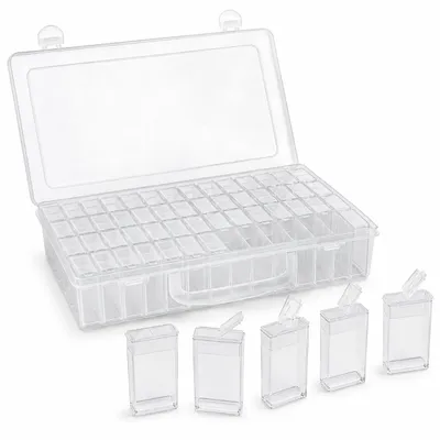 Produktbild von 64er Aufbewahrungsbox mit Einzelbehältern – transparenter Organizer für Diamond Painting, Perlen, Schmuck & Bastelzubehör, KI-generiertes Bild