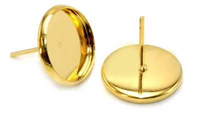 Produktbild von Vintageparts Ohrstecker 304 Edelstahl goldfarben für 12mm Cabochons (2 Stück)