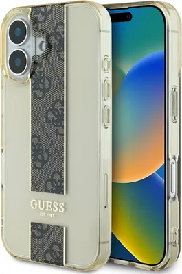 Immagine prodotto di Guess, custodia protettiva per iPhone 16 con motivo 4G, resistente, marrone