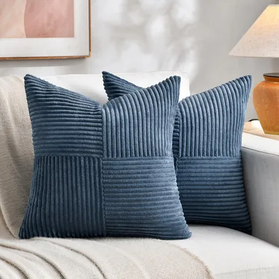 Produktbild von Set mit 2 Kissenbezügen aus hellblauem Cord, 65 x 65 cm, weiche Dekokissenbezüge, Sofakissen, Boho-Stil